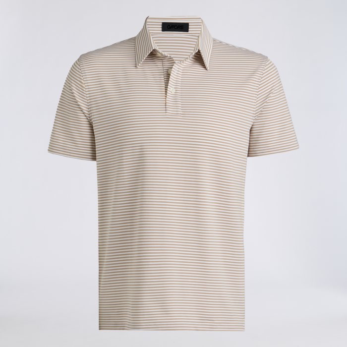 ALL PLAY STRIPE STRETCH KNIT POLO in DUNE