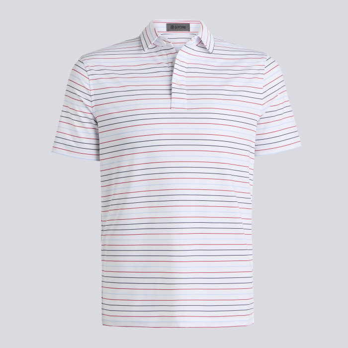 MULTI STRIPE TECH JERSEY POLO in Snow