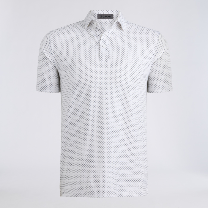 ALL PLAY FOULARD GEO STRETCH KNIT POLO in Snow / Onyx