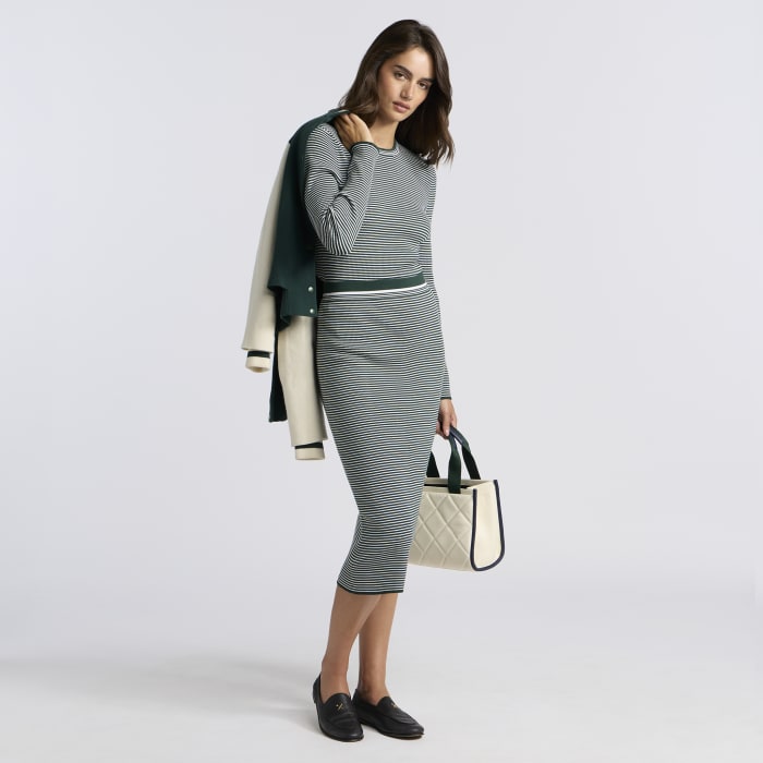 Alternative image of STRIPE RIB MIDI SKIRT in PINE/SNOW