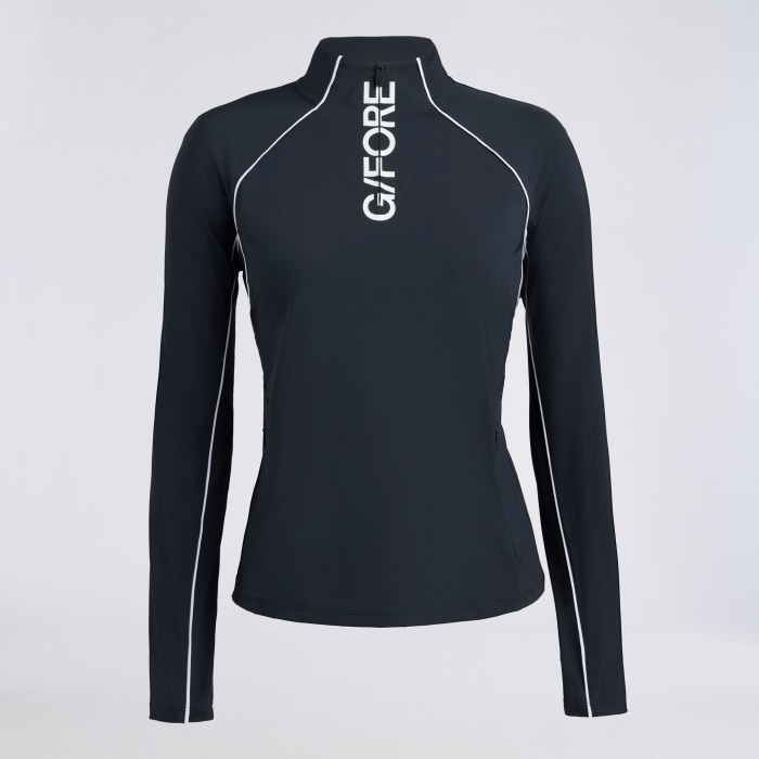 CONTRAST MESH SILKY TECH NYLON 1/4 ZIP PULLOVER in Onyx