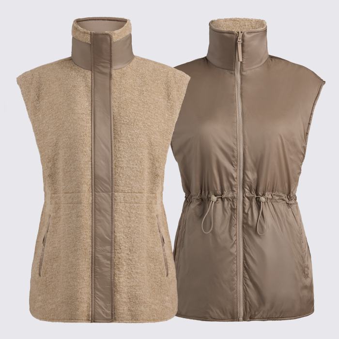 REVERSIBLE FLEECE & NYLON HYBRID VEST in MOCHA MELANGE / MOCHA
