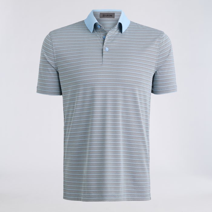 HERRINGBONE STRIPE TECH JERSEY POLO in PINE / BAJA