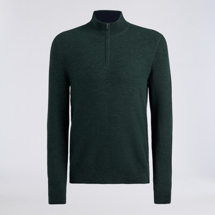 THE CLUB MERINO WOOL 1/4 ZIP SWEATER in Pine