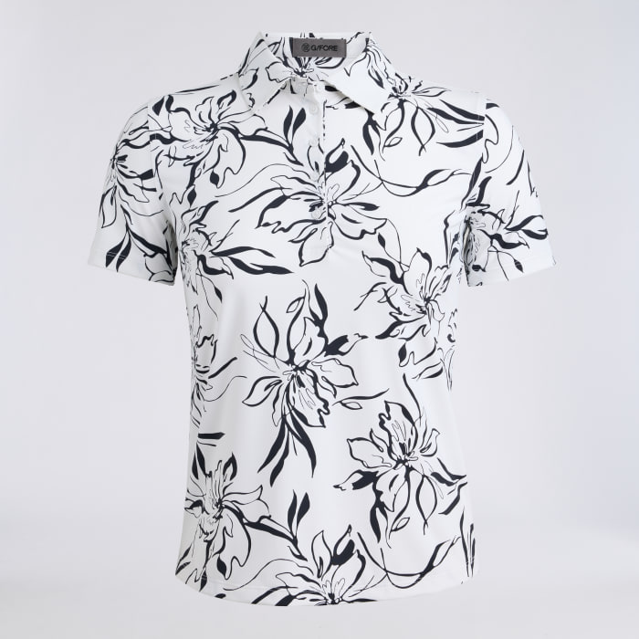 BIG FLORAL SILKY TECH NYLON POLO in Snow / Onyx