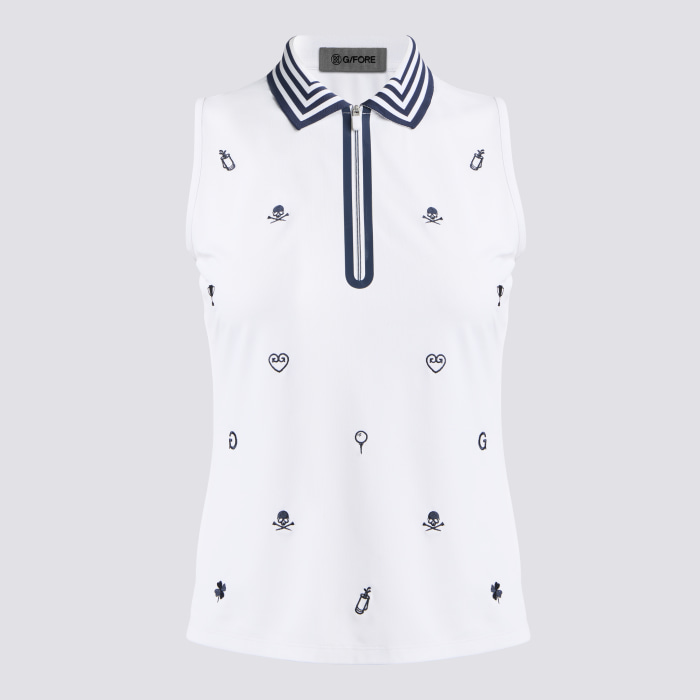ICON EMBROIDERED 1/4 ZIP SLEEVELESS POLO in Snow