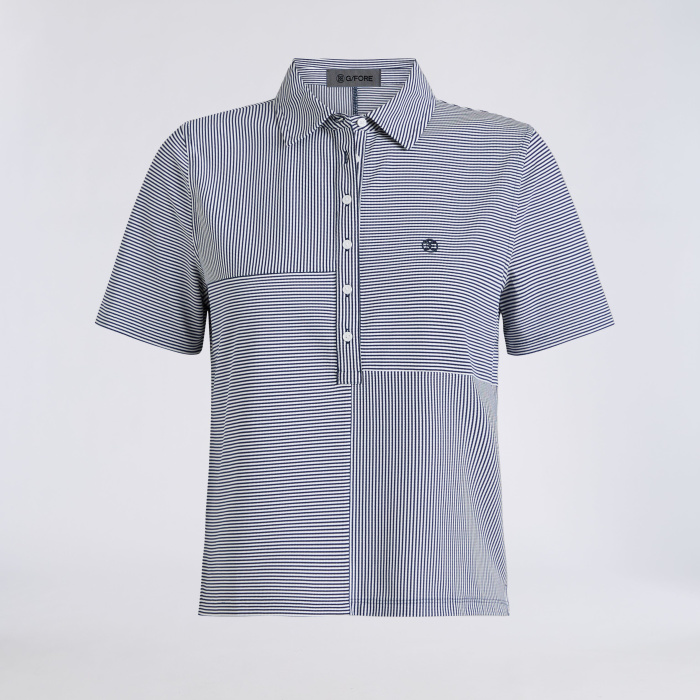 MIXED STRIPE TECH PIQU&Eacute; RELAXED POLO in Twilight