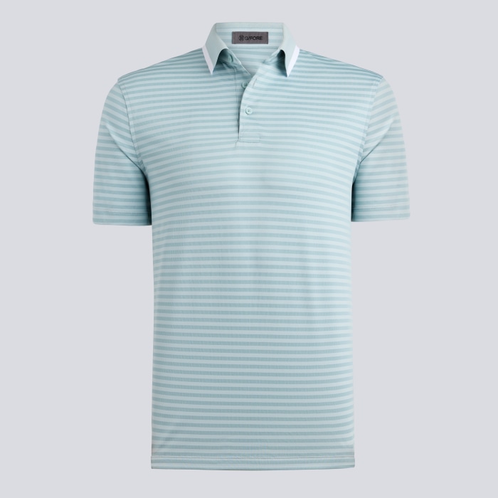 PERFORATED STRIPE JERSEY POLO in LIGHT SAGE