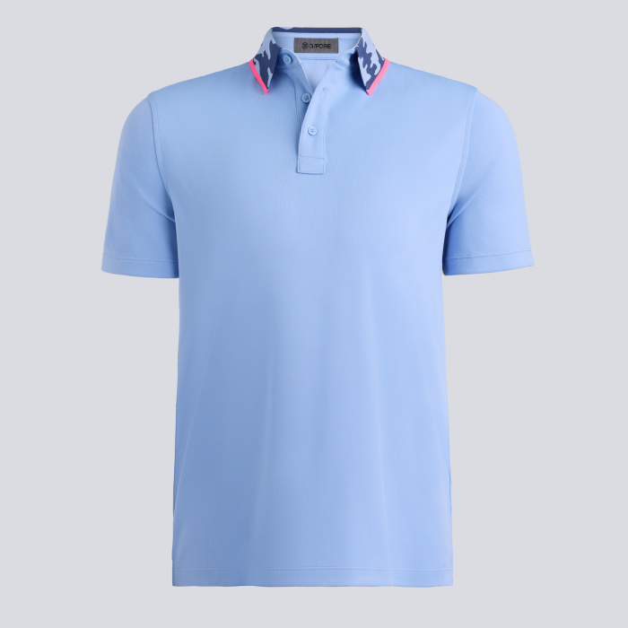 CAMO COLLAR PERFORMANCE PIQU&Eacute; POLO in Willow