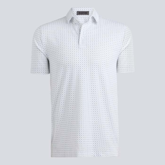 ALL PLAY FOULARD GEO STRETCH KNIT POLO in SNOW / SEA FOAM