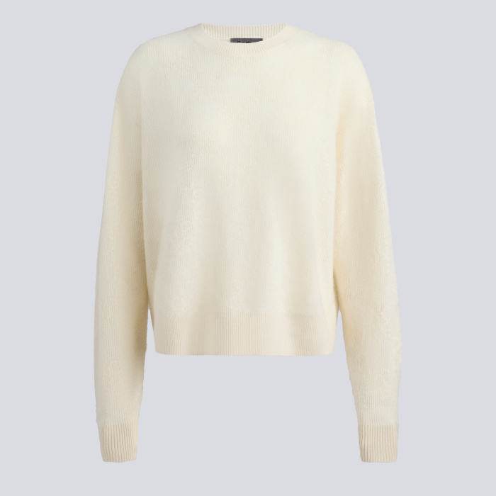 POINTELLE G BRUSHED CASHMERE CREWNECK SWEATER in CHALK WHITE