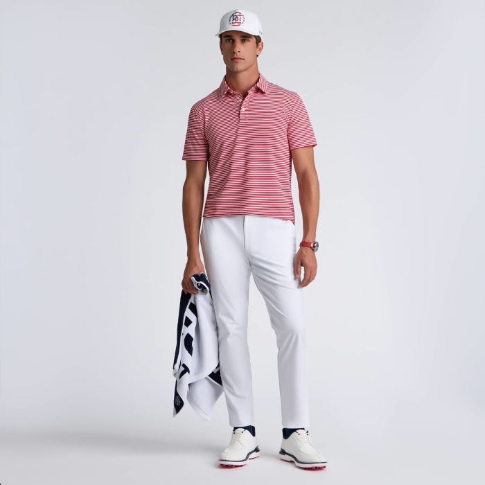 Alternative image of ALL PLAY STRIPE STRETCH KNIT POLO in RUBY