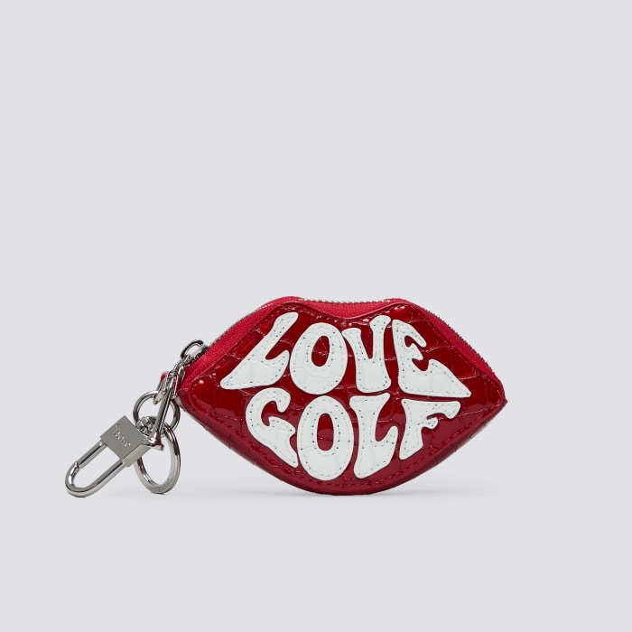 LOVE G CROC-EMBOSSED LEATHER COIN PURSE KEYCHAIN in Lava