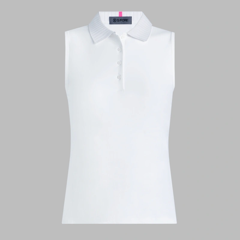 PLEATED COLLAR SILKY TECH NYLON SLEEVELESS POLO | WOMEN'S POLO