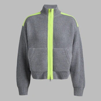 FUNNEL NECK MERINO WOOL SWEATER JACKET in MELANGE GREY
