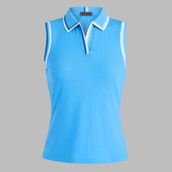 JOHNNY COLLAR RIBBED TECH SLEEVELESS POLO in Azul