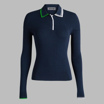 VISCOSE BLEND LONG SLEEVE KNIT POLO in Twilight