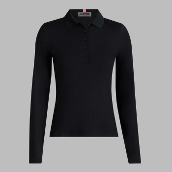 RIBBED TECH NYLON LONG SLEEVE POLO in Onyx