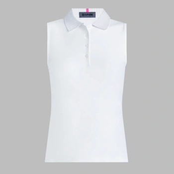 PLEATED COLLAR SILKY TECH NYLON SLEEVELESS POLO in Snow