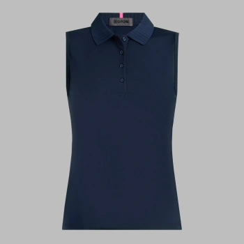 PLEATED COLLAR SILKY TECH NYLON SLEEVELESS POLO in Twilight