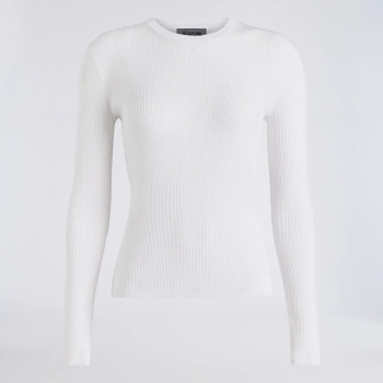 COTTON BLEND RIB KNIT FITTED TOP in Snow