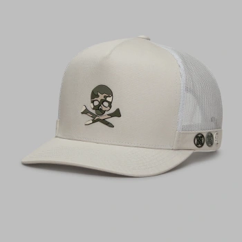 CAMO SKULL & TEES TALL TRUCKER HAT in PUMICE