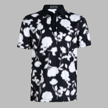 BLUR FLORAL TECH JERSEY POLO in Onyx