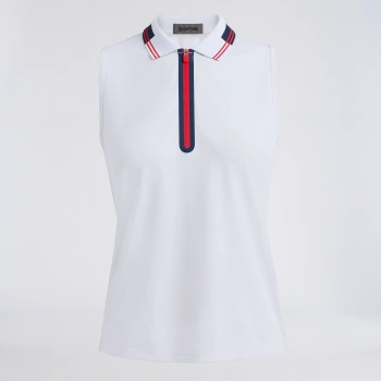CONTRAST TECH PIQU&Eacute; SLEEVELESS POLO in SNOW / LAVA