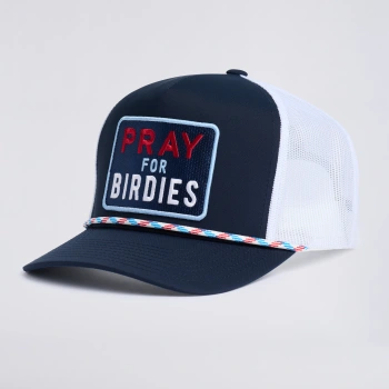 PRAY FOR BIRDIES RETRO MID TRUCKER HAT in TWILIGHT / RWB