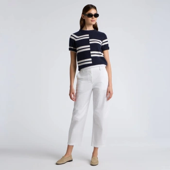 LTD RELEASE OFFSET STRIPE CASHMERE SHORT SLEEVE CREWNECK SWEATER in Twilight