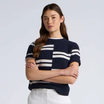 Alternative image of LTD RELEASE OFFSET STRIPE CASHMERE SHORT SLEEVE CREWNECK SWEATER in Twilight