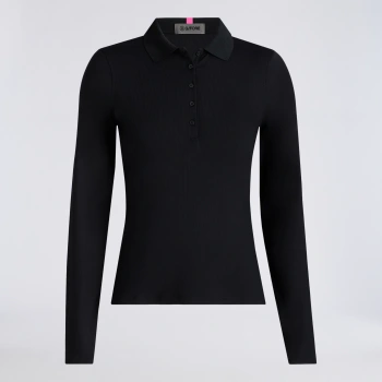 RIBBED TECH NYLON LONG SLEEVE POLO in Onyx