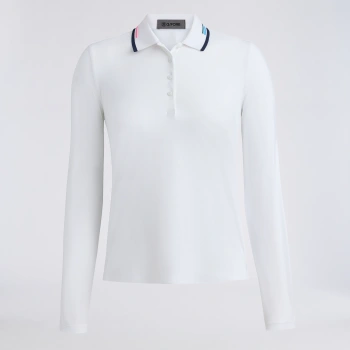SILKY TECH NYLON LONG SLEEVE POLO in Snow / Twilight