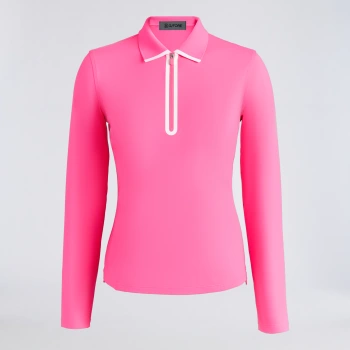 SILKY TECH NYLON LONG SLEEVE ZIP POLO in KNOCKOUT PINK