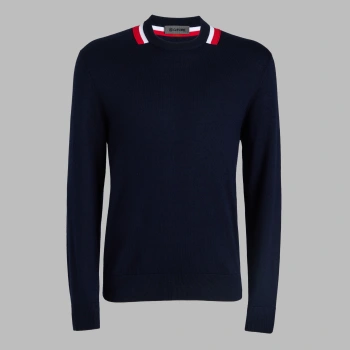 COLOUR BLOCK MERINO WOOL JUMPER in TWILIGHT / LAVA