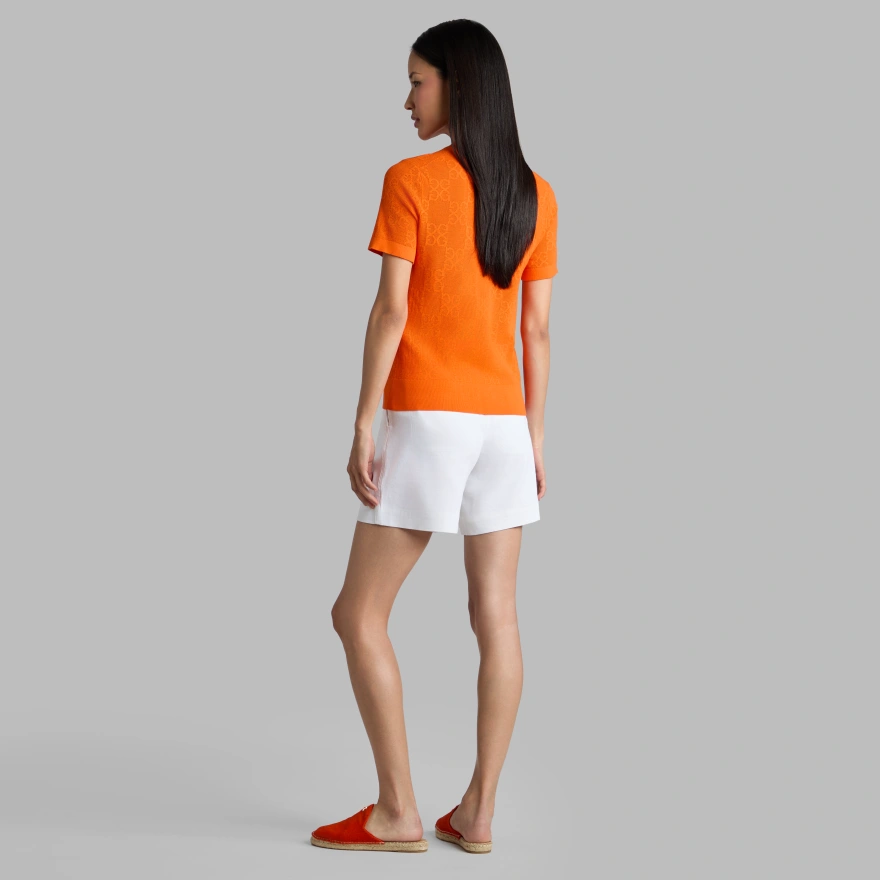 POINTELLE G SHORT SLEEVE SWEATER in SHOCKING ORANGE - Alternate Image 3