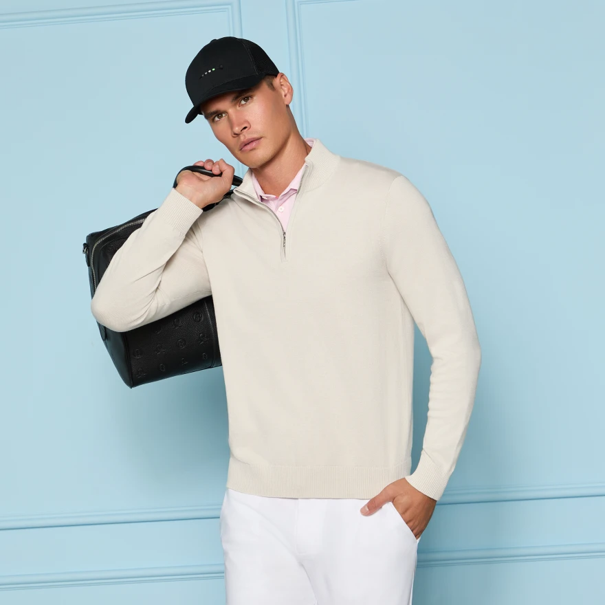 COOLING COTTON 1/4 ZIP JUMPER in PUMICE - Alternate Image 1