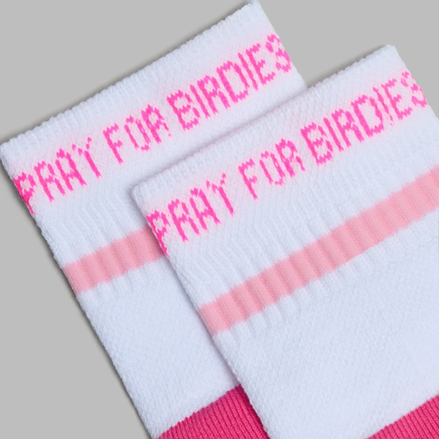 WOMEN'S PRAY FOR BIRDIES QUARTER SOCK in SNOW / KNOCKOUT PINK - Alternate Image 3