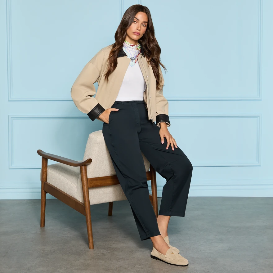 LTD RELEASE STRETCH COTTON GABARDINE BARREL LEG TROUSER in Onyx - Alternate Image 1