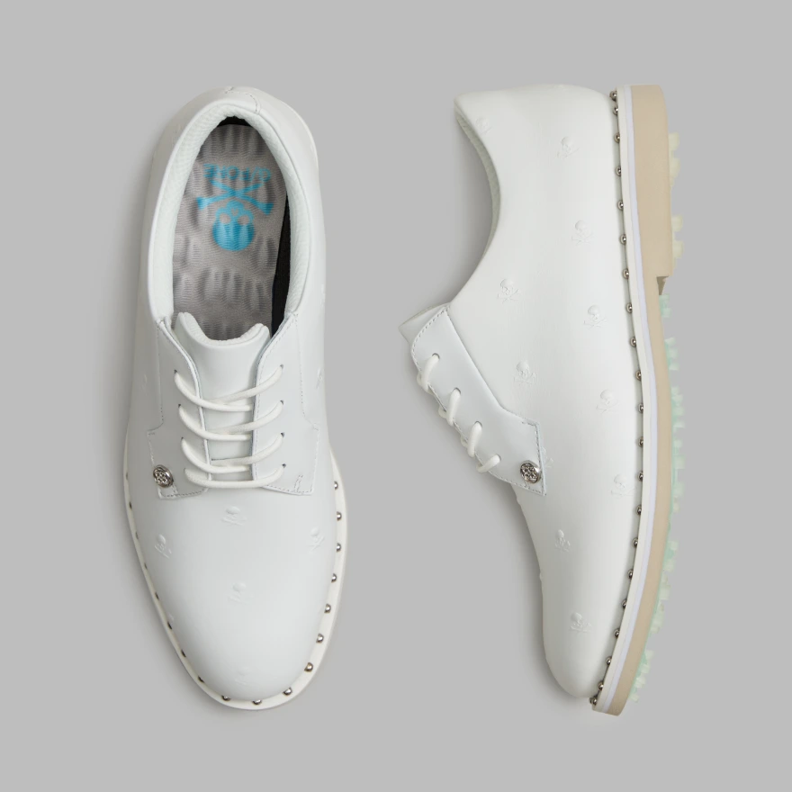 WOMEN'S GALLIVANTER STUDDED LEATHER SKULL & TEES GOLF SHOE in SNOW/STONE