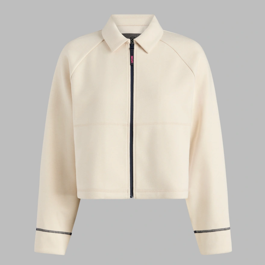 COSY DOUBLE KNIT CROPPED COLLARED JACKET in CHALK WHITE