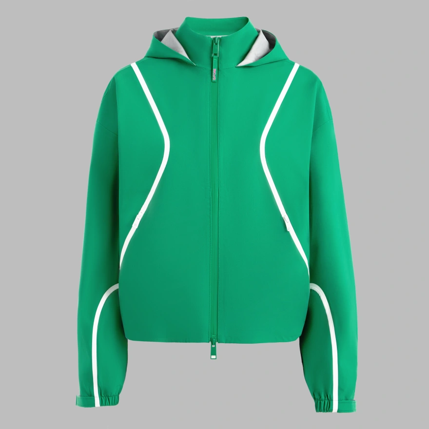 PANELED WATER REPELLENT HOODED JACKET in DARK CLOVER