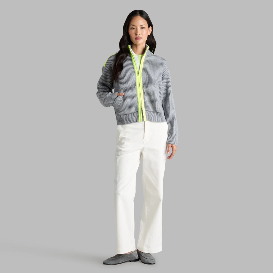 FUNNEL NECK MERINO WOOL SWEATER JACKET in MELANGE GREY - Alternate Image 2