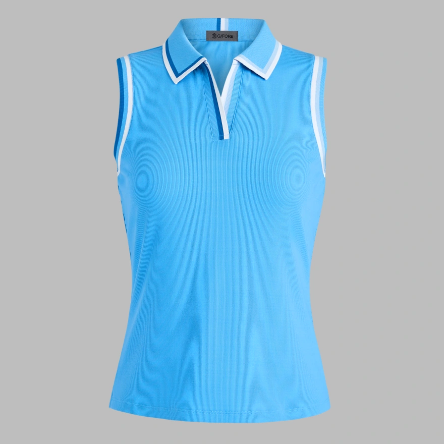 JOHNNY COLLAR RIBBED TECH SLEEVELESS POLO in Azul