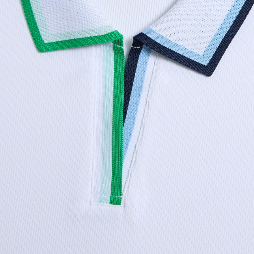 CONTRAST JOHNNY COLLAR TECH NYLON RIB LONG SLEEVE POLO in Snow / Clover - Alternate Image 4
