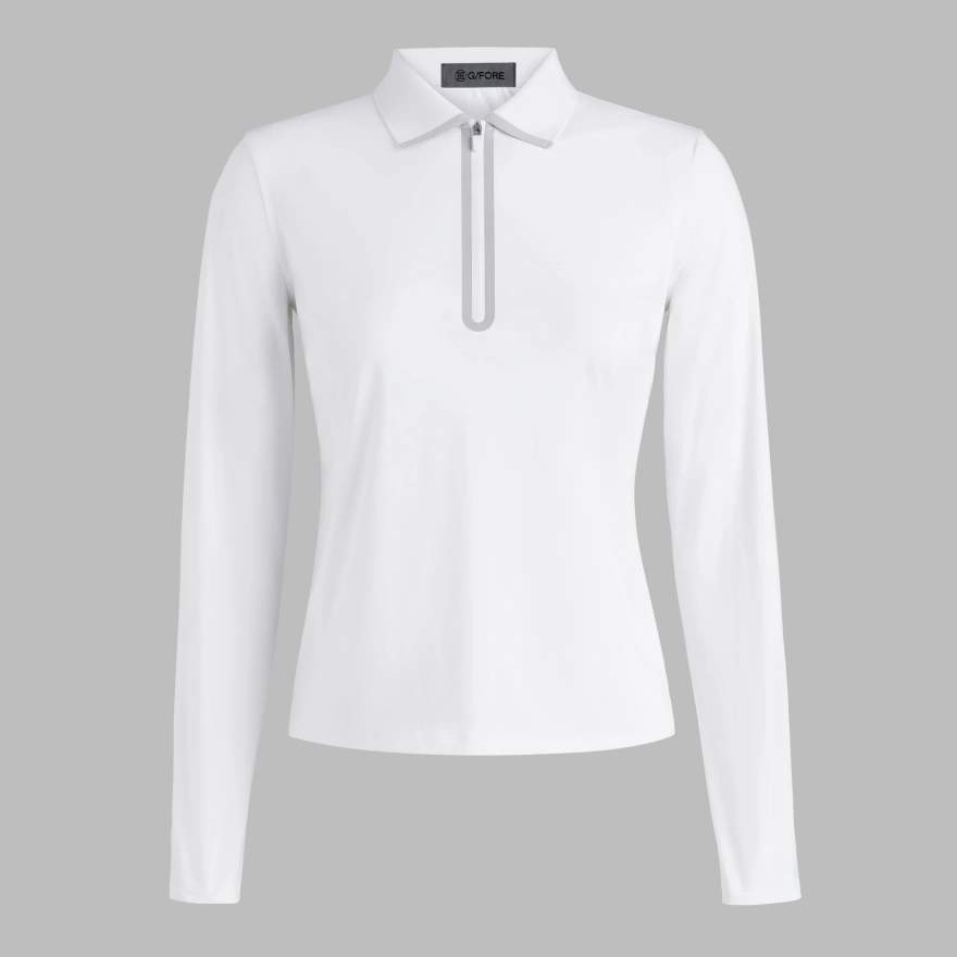 SILKY TECH NYLON LONG SLEEVE ZIP POLO in Snow