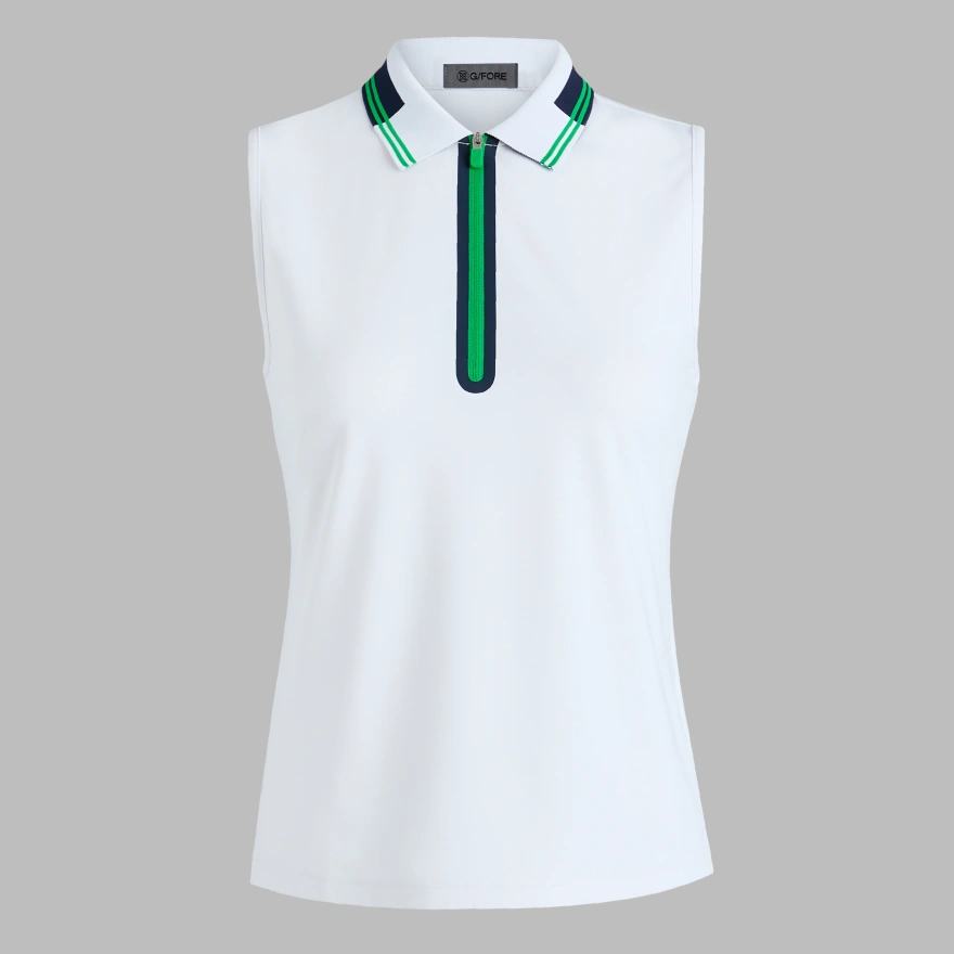 CONTRAST TECH PIQU&Eacute; SLEEVELESS POLO in Snow
