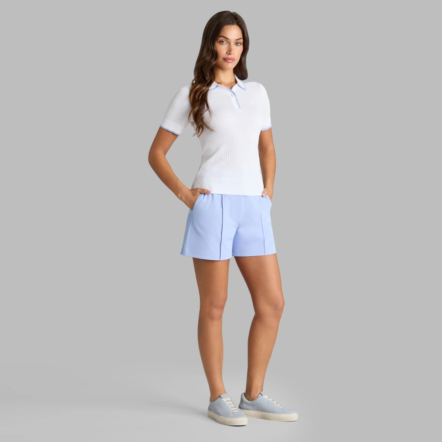 RIBBED KNIT SWEATER POLO in SNOW / WILLOW - Alternate Image 2