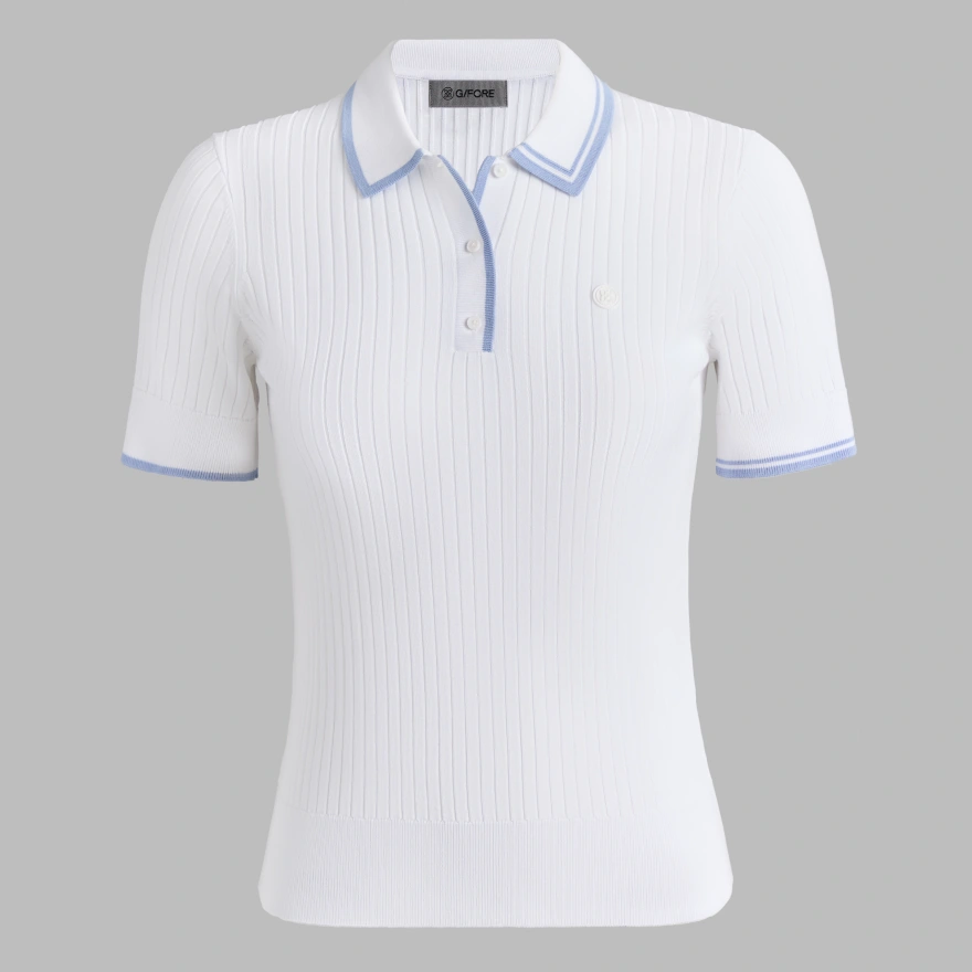 RIBBED KNIT SWEATER POLO in SNOW / WILLOW