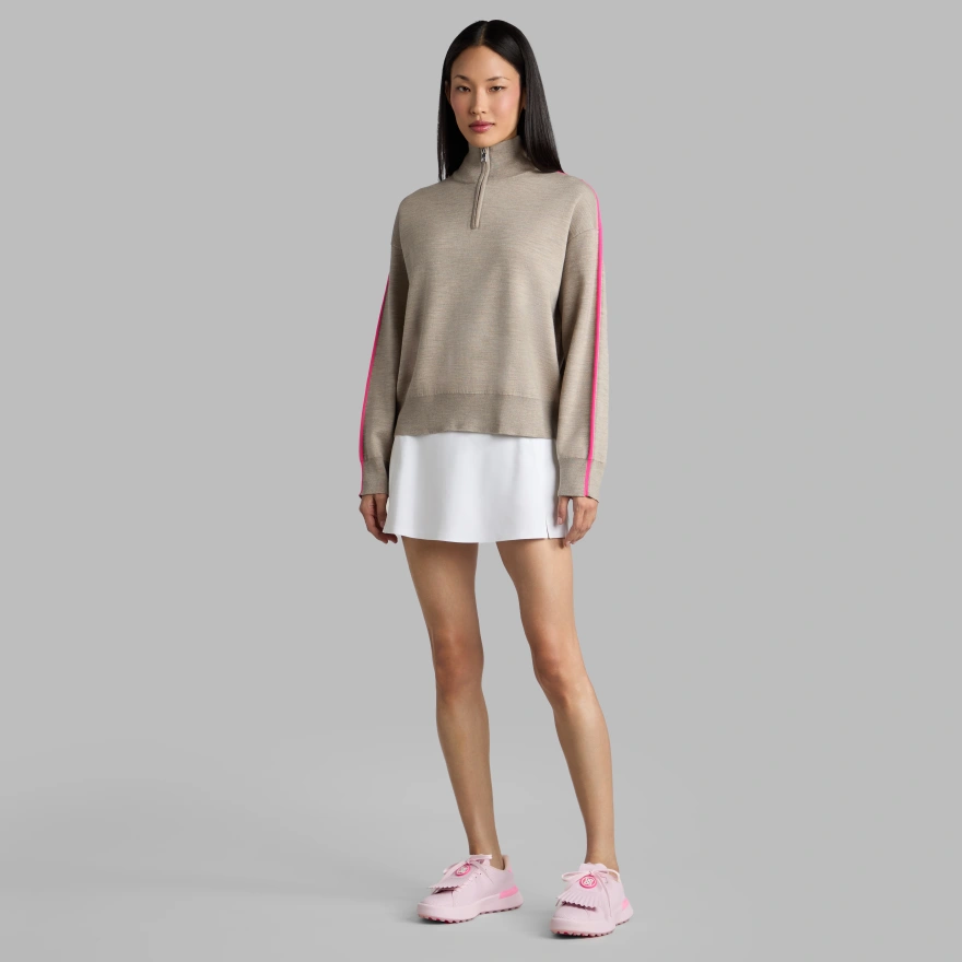 MERINO WOOL COTTON PLAITED 1/4 ZIP JUMPER in DUNE MELANGE - Alternate Image 2